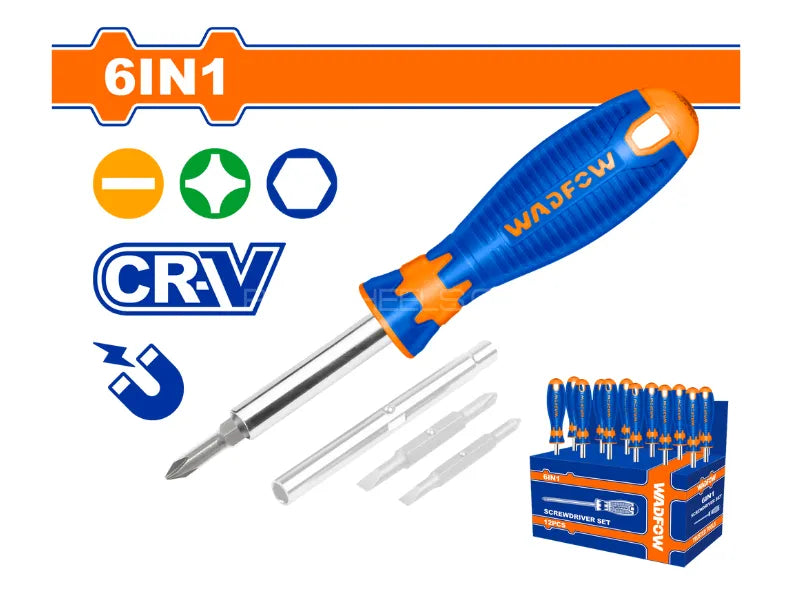 WADFOW 6-in-1 Interchangeable Multi-Bit Screwdriver Set with Cr-V Bits WSS5506
