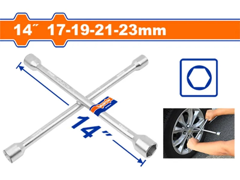 WADFOW 14" 4-Way Cross Rim Wrench 17 19 21 23mm Car Tire Lug Spanner WTH8314 Wadfow