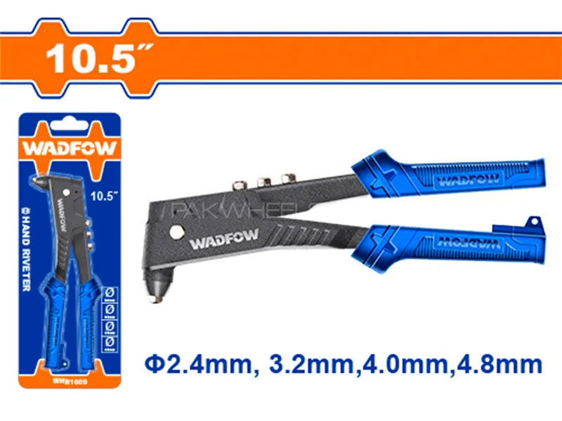 WADFOW 10.5 Inch Hand Riveter Aluminum Alloy Body Professional Pop Rivet Gun with 4 Nozzles WHR2610 Wadfow
