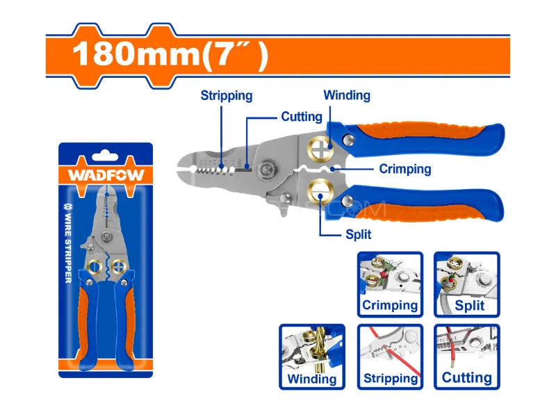 WADFOW 7-Inch Multi-Functional Wire Stripper and Precision Cable Cutter WPL5627