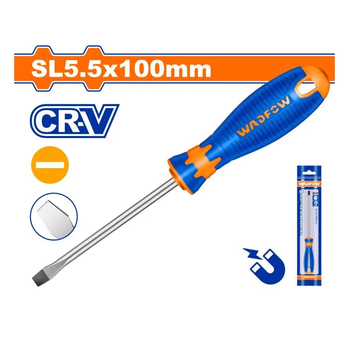 WADFOW 5.5mm x 100mm Slotted Flat Head Screwdriver with Magnetic Tip WSD3954